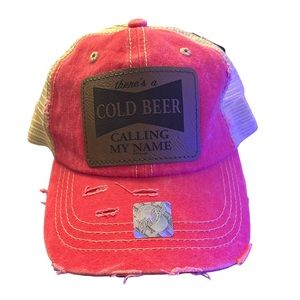 There’s a cold bear calling my name Leatherette Patch - Pink Hat